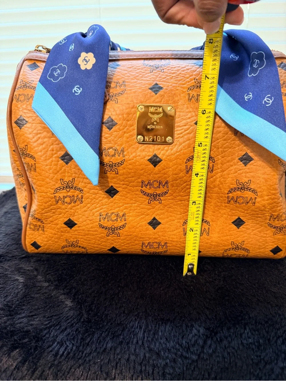 MCM Cognac Visetos Logo Satchel with Gold Hardware